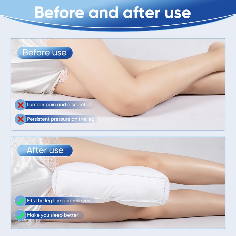 MINUPWELL Knee Pillow for Side Sleepers - Between Leg & Under Knee Pillow for Back Sleepers - Leg Pillow with 850G 7D Alternative for Relieving Leg  Back  and Knee Pain - 100% Cotton Fabric - White - Image 4